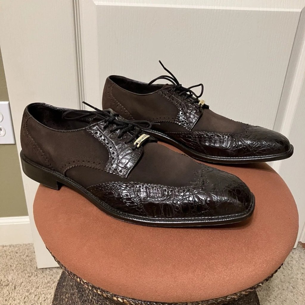 Belvedere Dress Shoes Genuine Crocodile Brown - Sz 9.5 Excellent!